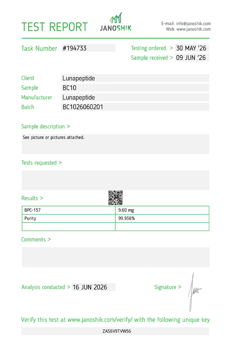 Certificate of Analysis — BPC-157 10MG (Box)