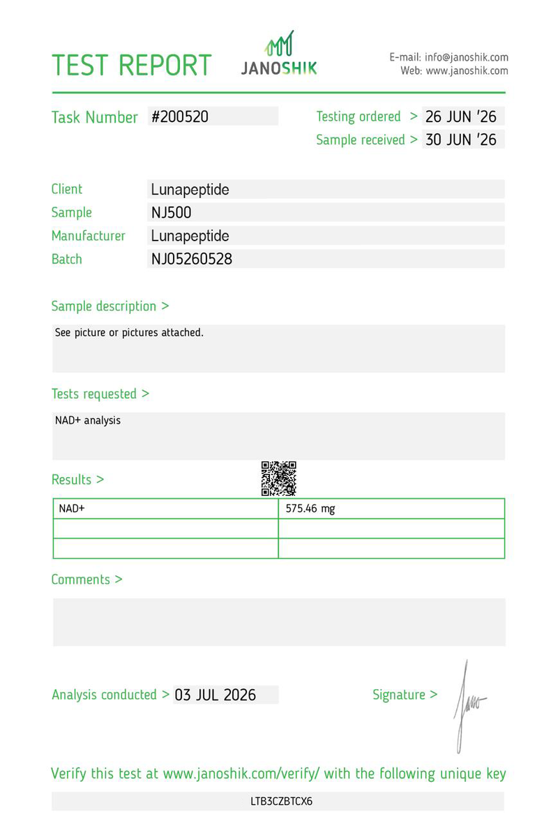 Certificate of Analysis — NAD+ 500MG (Box)