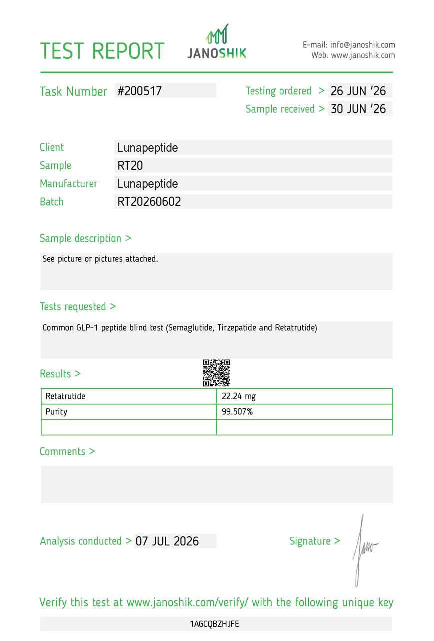 Certificate of Analysis — Retatrutide 20MG (Box)
