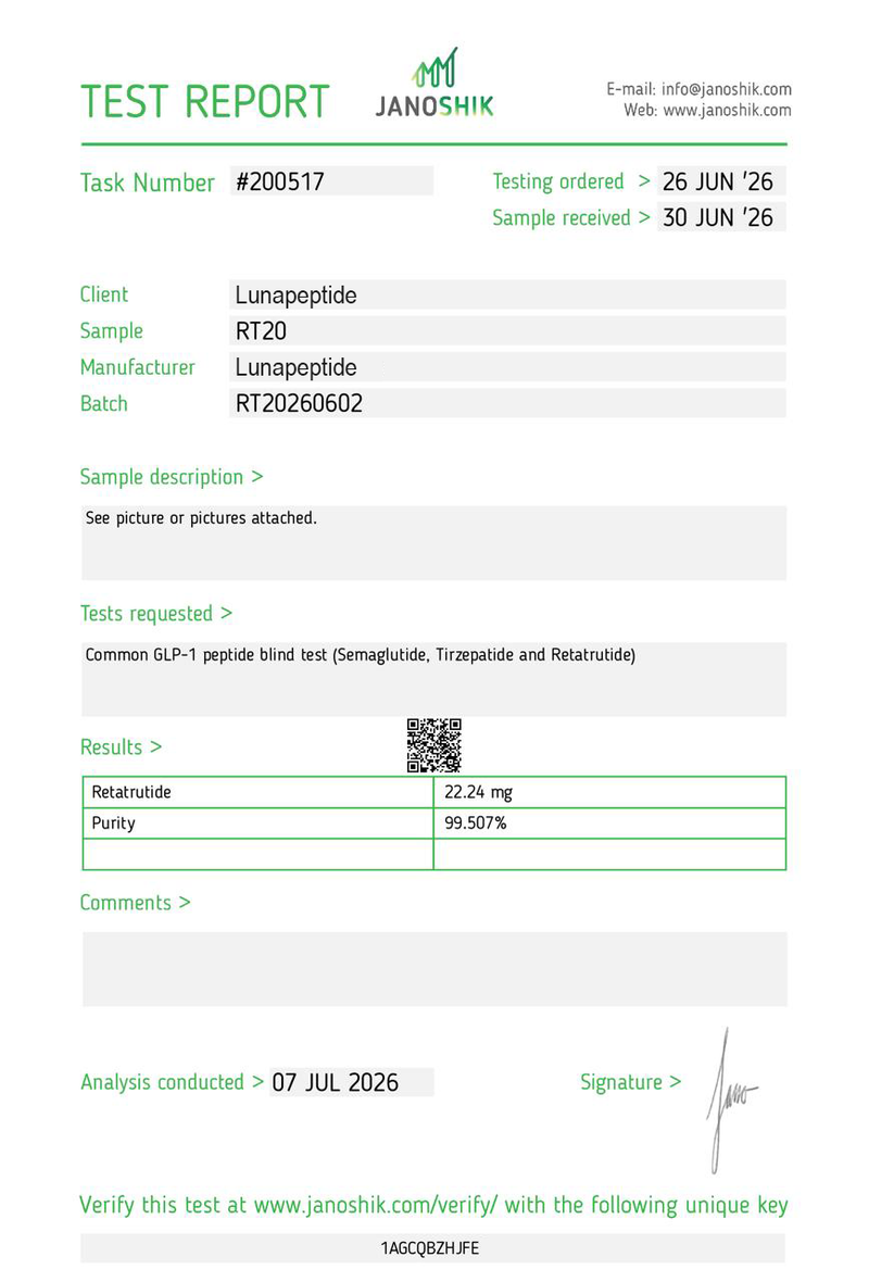 Certificate of Analysis — Retatrutide 20MG (Box)