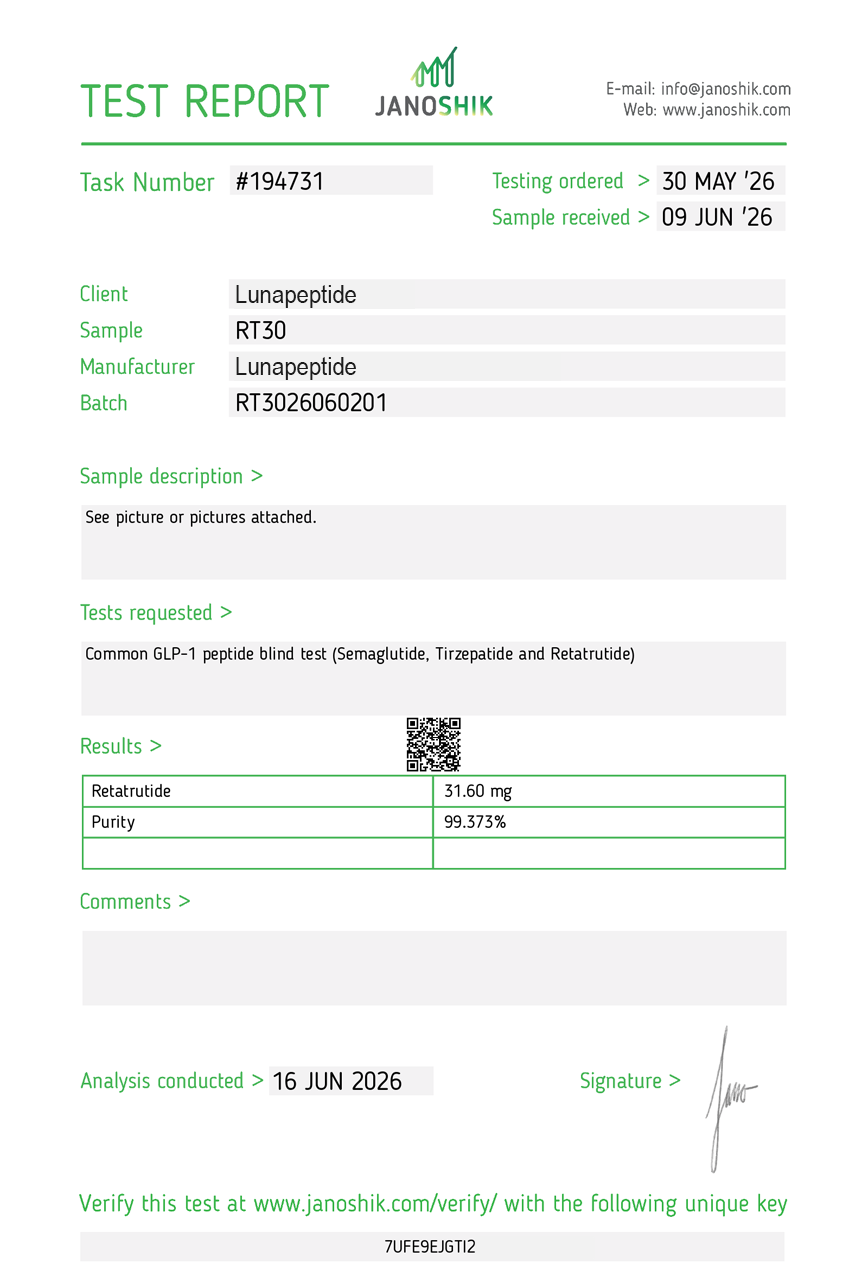 Certificate of Analysis — Retatrutide 30MG (Box)