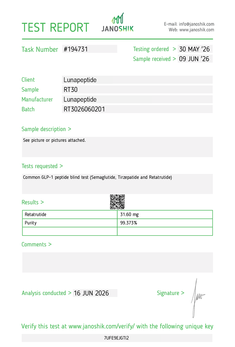 Certificate of Analysis — Retatrutide 30MG (Box)