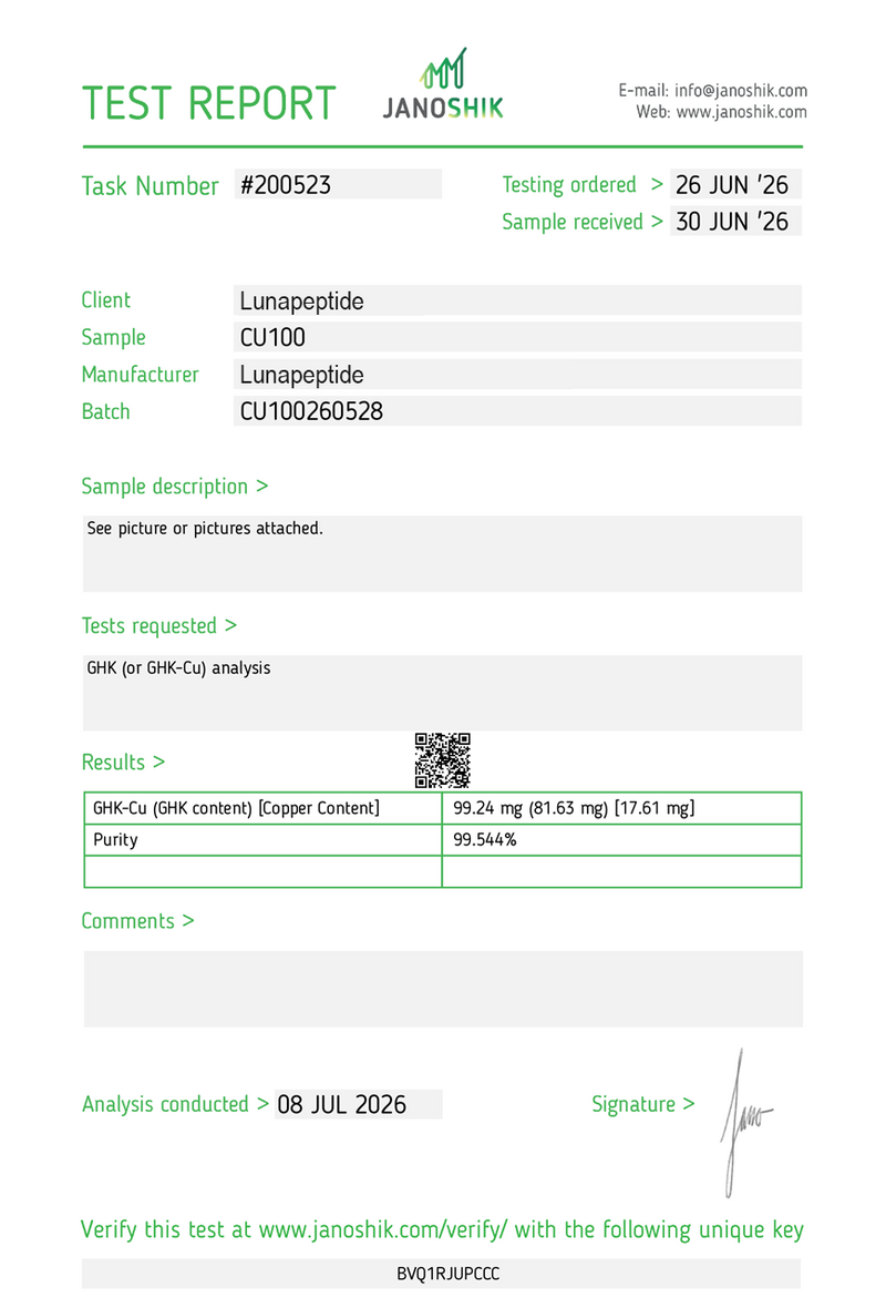 Certificate of Analysis — GHK-CU 100MG (Box)