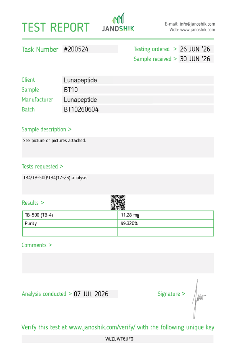 Certificate of Analysis — TB-500 10MG (Box)