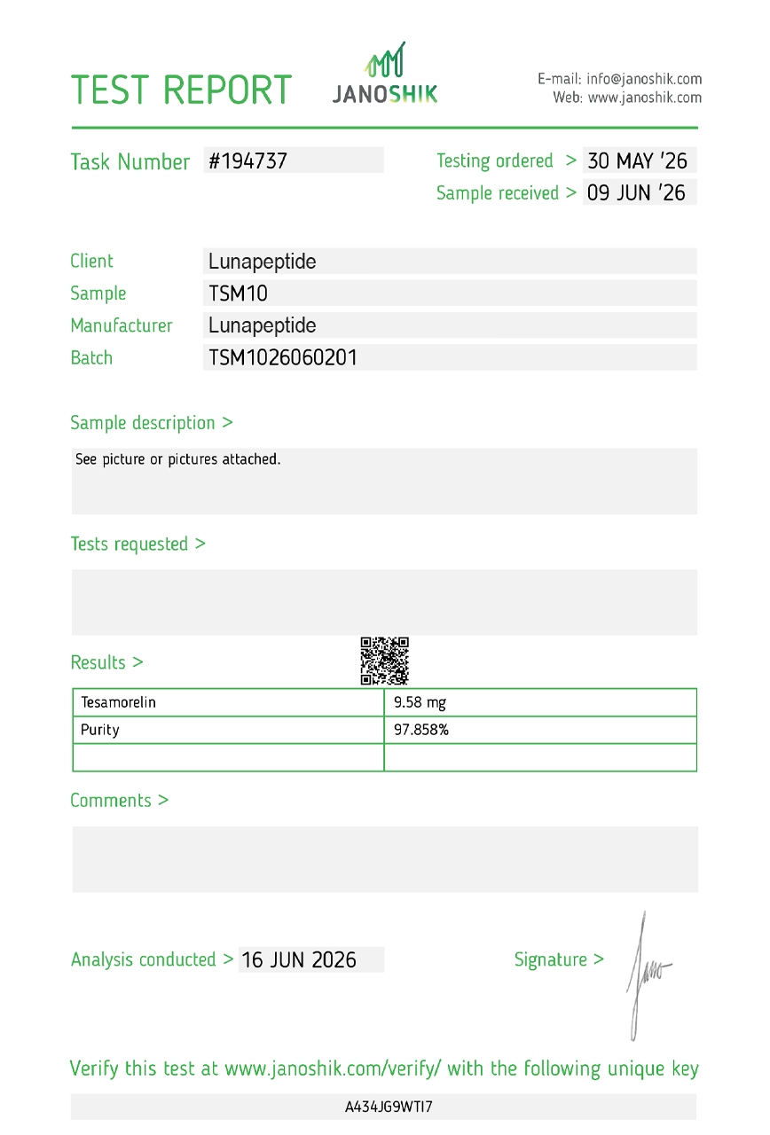 Certificate of Analysis — TESAMORELLIN 10MG (Box)